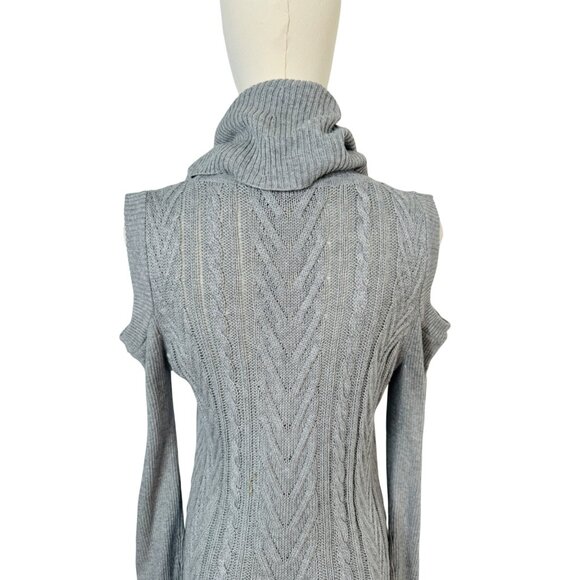 NWOT Bellini Gray L Cold Shoulder Knit Tunic Sweater Dress Turtleneck - Picture 7 of 15